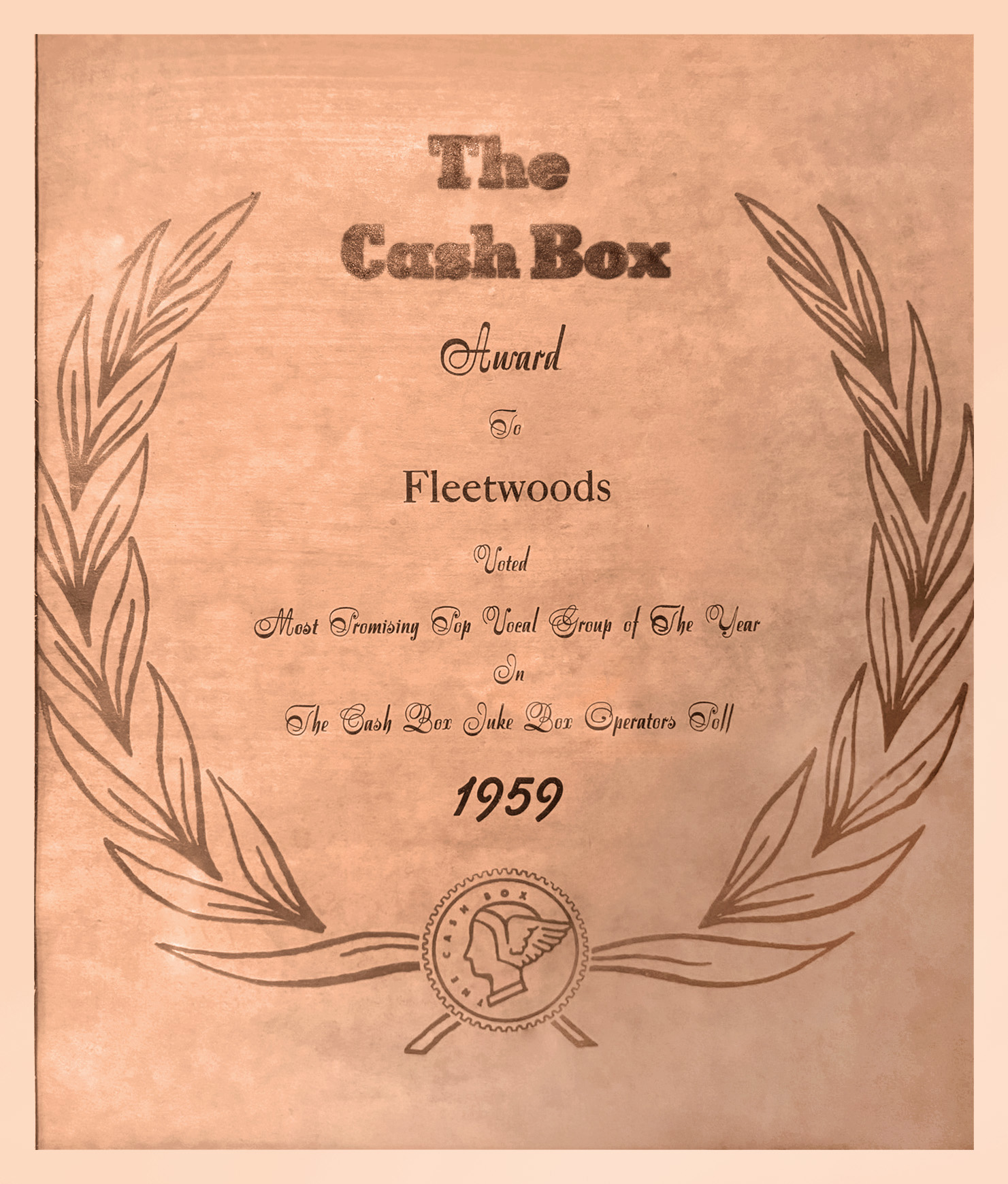 Cash Box Award to The Fleetwoods